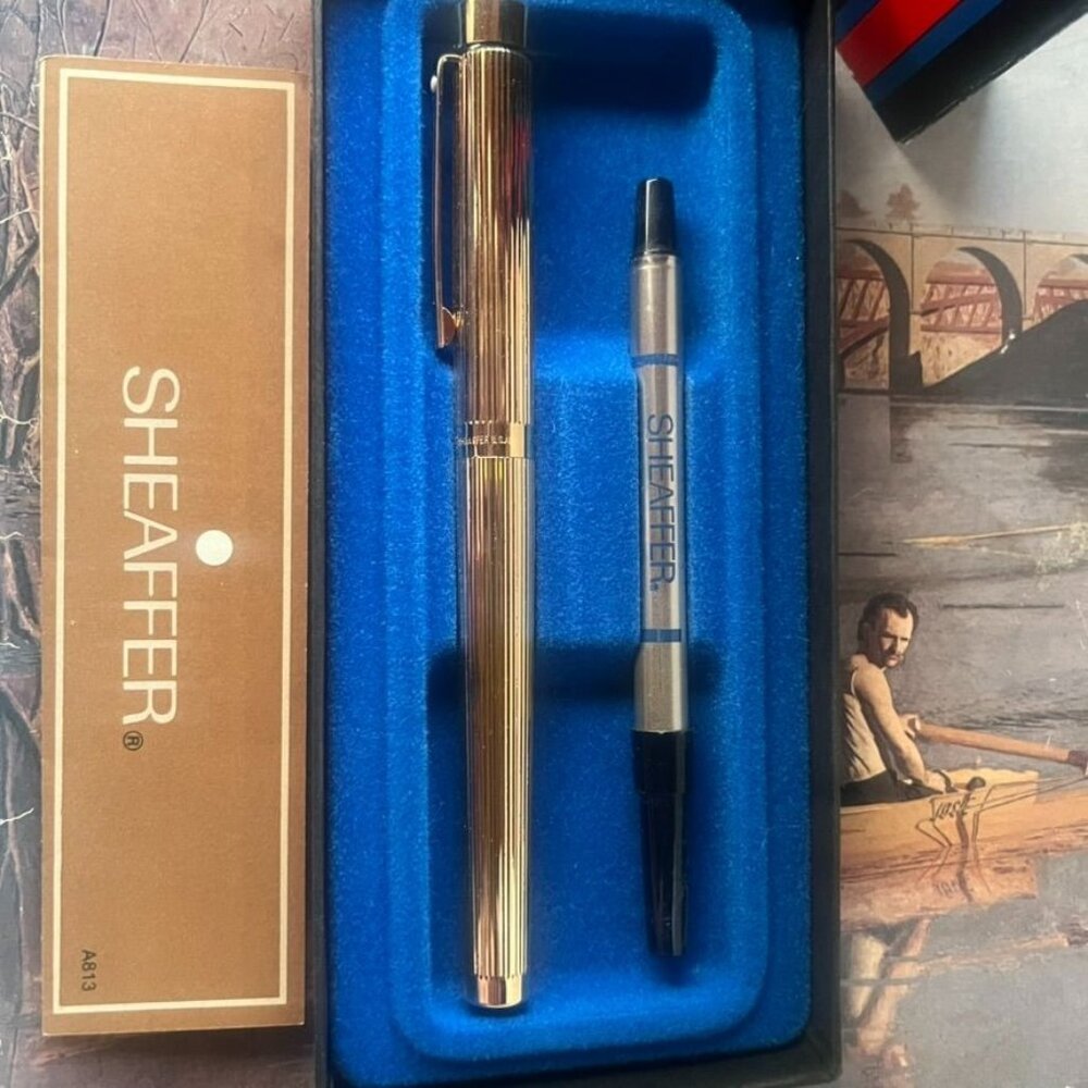 Sheaffer Targa 1005 Ballpoint Pen 23kt Gold Plated Vintage 1980 NWB